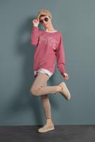 Tesettür giyim PEMBE YAZI DETAYLI RENKLİ TUNİK 237