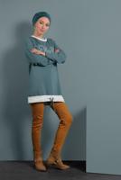 Tesettür giyim YEŞİL YAZI DETAYLI RENKLİ TUNİK 237