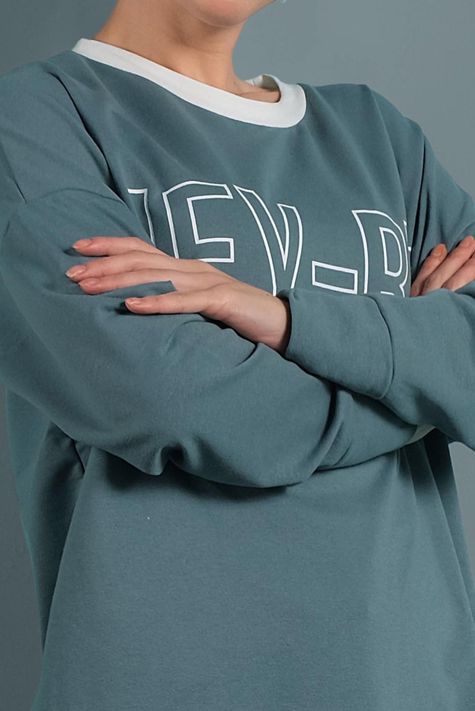 Tesettür giyim YEŞİL YAZI DETAYLI RENKLİ TUNİK 237