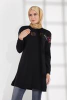 Tesettür giyim SİYAH PAMUKLU PUL DETAYLI EŞOFMAN TUNİK 0302