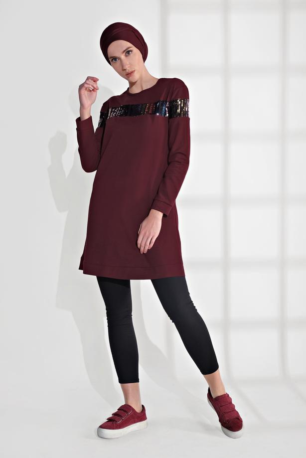 Vêtements hijab  SEQUINED COTTON SPORT TUNIC 0302  - TRENDTESETTÜR