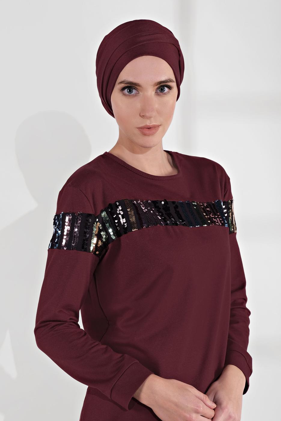 Vêtements hijab PRUNE TUNIQUE SPORT EN COTON À SEQUINS 0302 