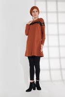 Tesettür giyim TABA PAMUKLU PUL DETAYLI EŞOFMAN TUNİK 0302