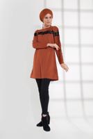 Tesettür giyim TABA PAMUKLU PUL DETAYLI EŞOFMAN TUNİK 0302