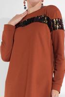 Tesettür giyim TABA PAMUKLU PUL DETAYLI EŞOFMAN TUNİK 0302