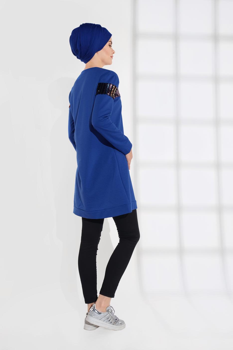 Tesettür giyim LACİVERT PAMUKLU PUL DETAYLI EŞOFMAN TUNİK 0302