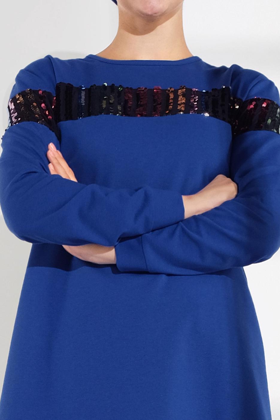 Tesettür giyim LACİVERT PAMUKLU PUL DETAYLI EŞOFMAN TUNİK 0302