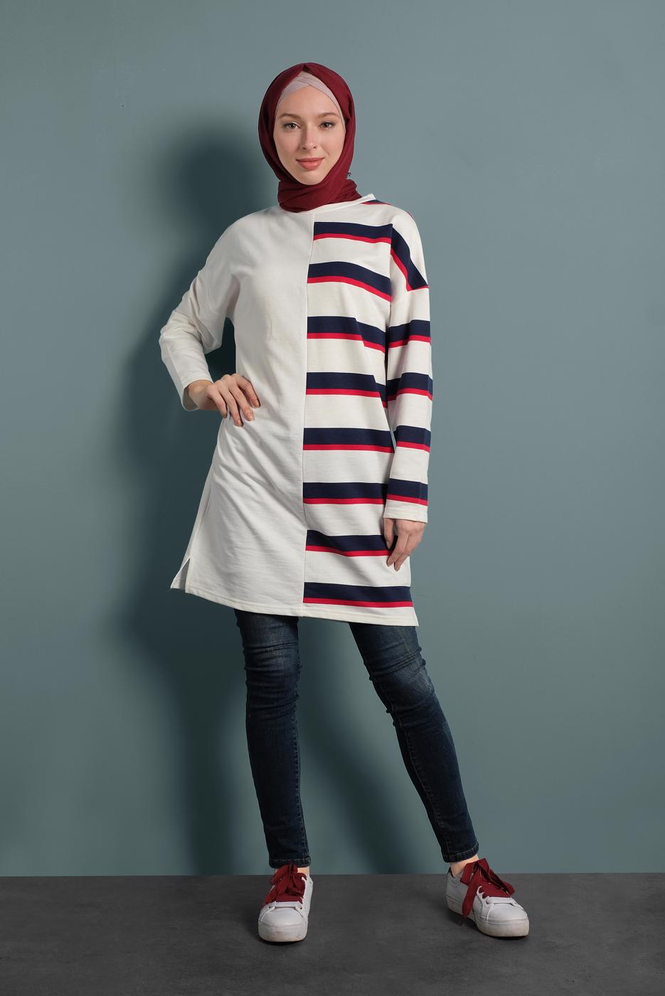 Vêtements hijab ROUGE TUNIQUE SPORT À RAYURES 497