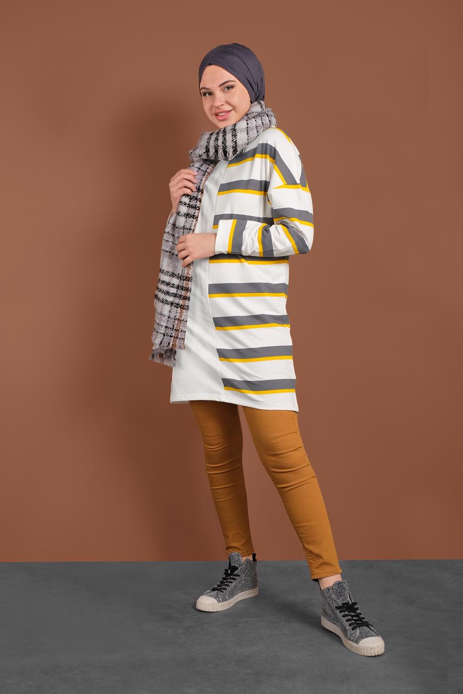 Vêtements hijab JAUNE TUNIQUE SPORT À RAYURES 497