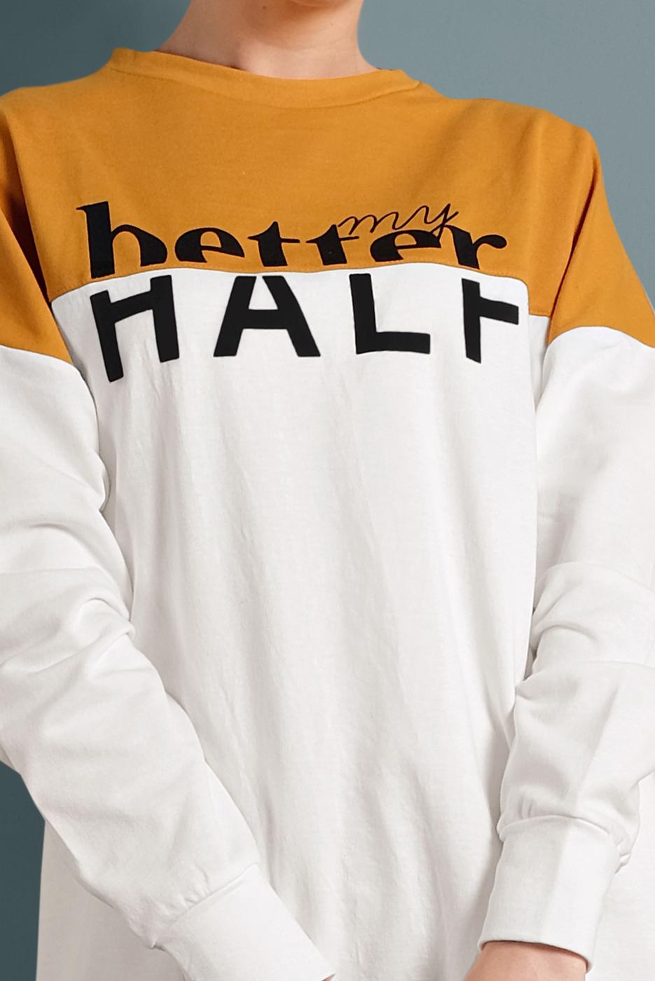 Tesettür giyim TURUNCU ÇİFT RENKLİ YAZI DETAYLI TUNİK 537