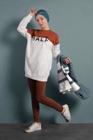 Tesettür giyim KAHVE ÇİFT RENKLİ YAZI DETAYLI TUNİK 537