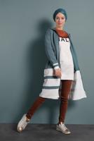 Tesettür giyim KAHVE ÇİFT RENKLİ YAZI DETAYLI TUNİK 537