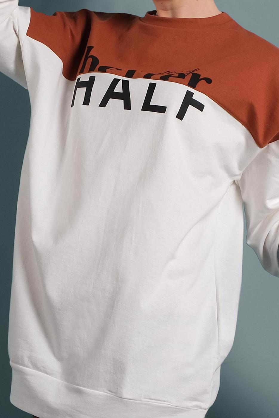 Tesettür giyim KAHVE ÇİFT RENKLİ YAZI DETAYLI TUNİK 537