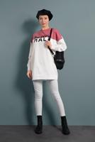 Tesettür giyim PEMBE ÇİFT RENKLİ YAZI DETAYLI TUNİK 537