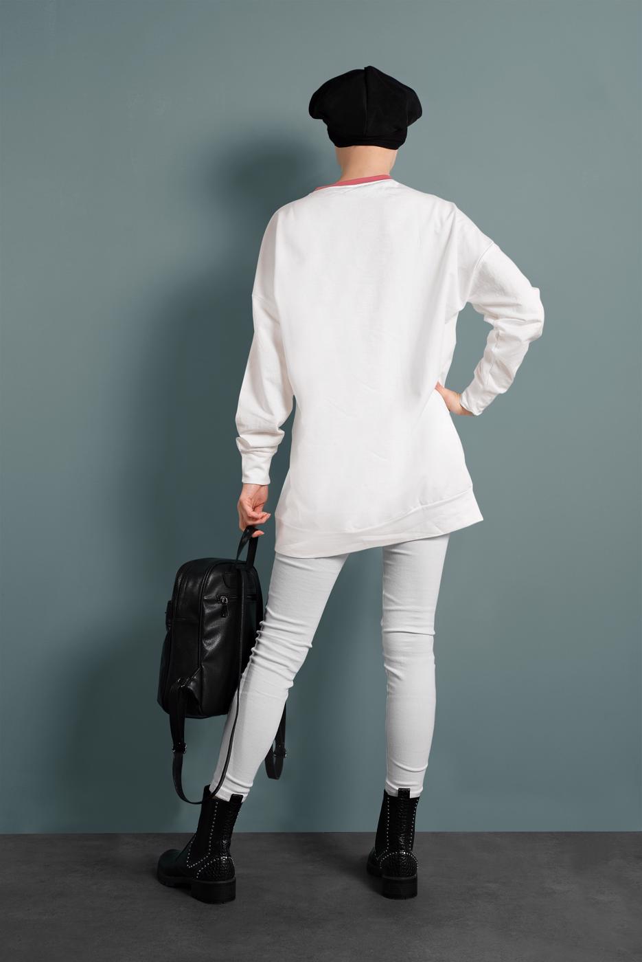 Tesettür giyim PEMBE ÇİFT RENKLİ YAZI DETAYLI TUNİK 537