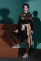 Tesettür giyim SİYAH LEOPAR DESENLİ KAPÜŞONLU EŞOFMAN TUNİK 635