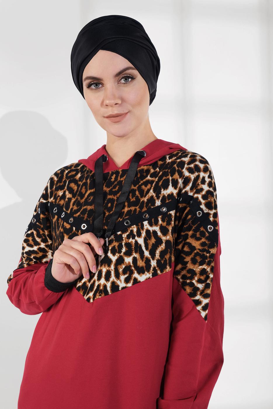 Vêtements hijab ROUGE SURVÊTEMENT À IMPRIMÉ AVEC CAPUCHE 635 