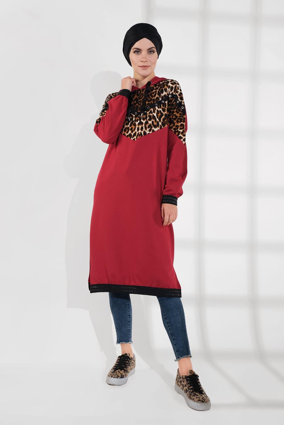 Vêtements hijab ROUGE SURVÊTEMENT À IMPRIMÉ AVEC CAPUCHE 635 