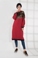 Vêtements hijab ROUGE SURVÊTEMENT À IMPRIMÉ AVEC CAPUCHE 635 