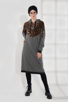Vêtements hijab GRIS SURVÊTEMENT À IMPRIMÉ AVEC CAPUCHE 635