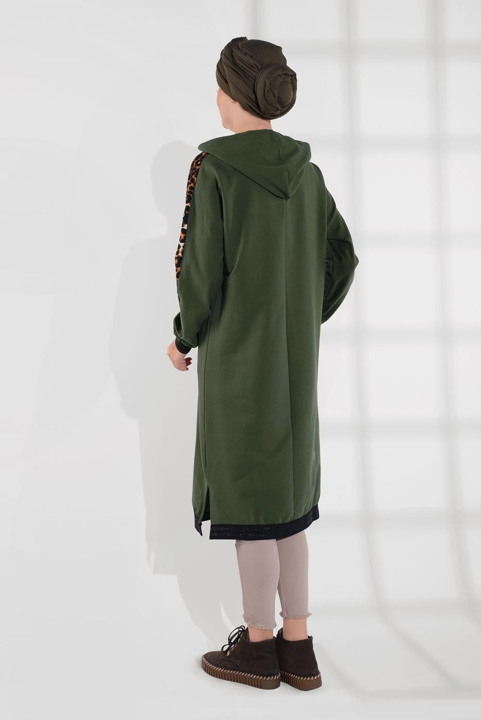 Vêtements hijab KAKI SURVÊTEMENT À IMPRIMÉ AVEC CAPUCHE 635 