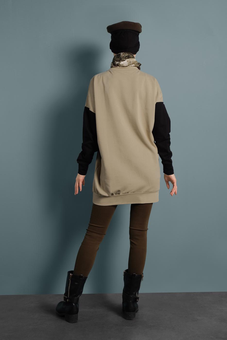 Tesettür giyim BEJ TAŞLI EŞOFMAN TUNİK 647