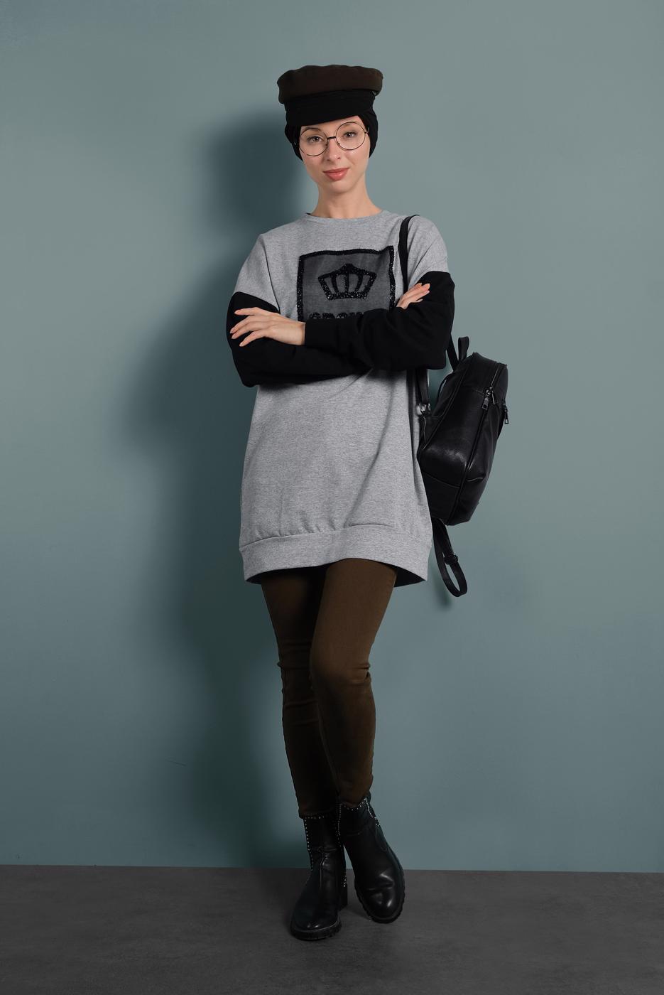 Vêtements hijab GRIS TUNIQUE SPORT À STRASS 647 