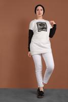 Tesettür giyim EKRU TAŞLI EŞOFMAN TUNİK 647