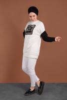 Tesettür giyim EKRU TAŞLI EŞOFMAN TUNİK 647