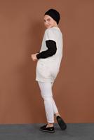 Tesettür giyim EKRU TAŞLI EŞOFMAN TUNİK 647