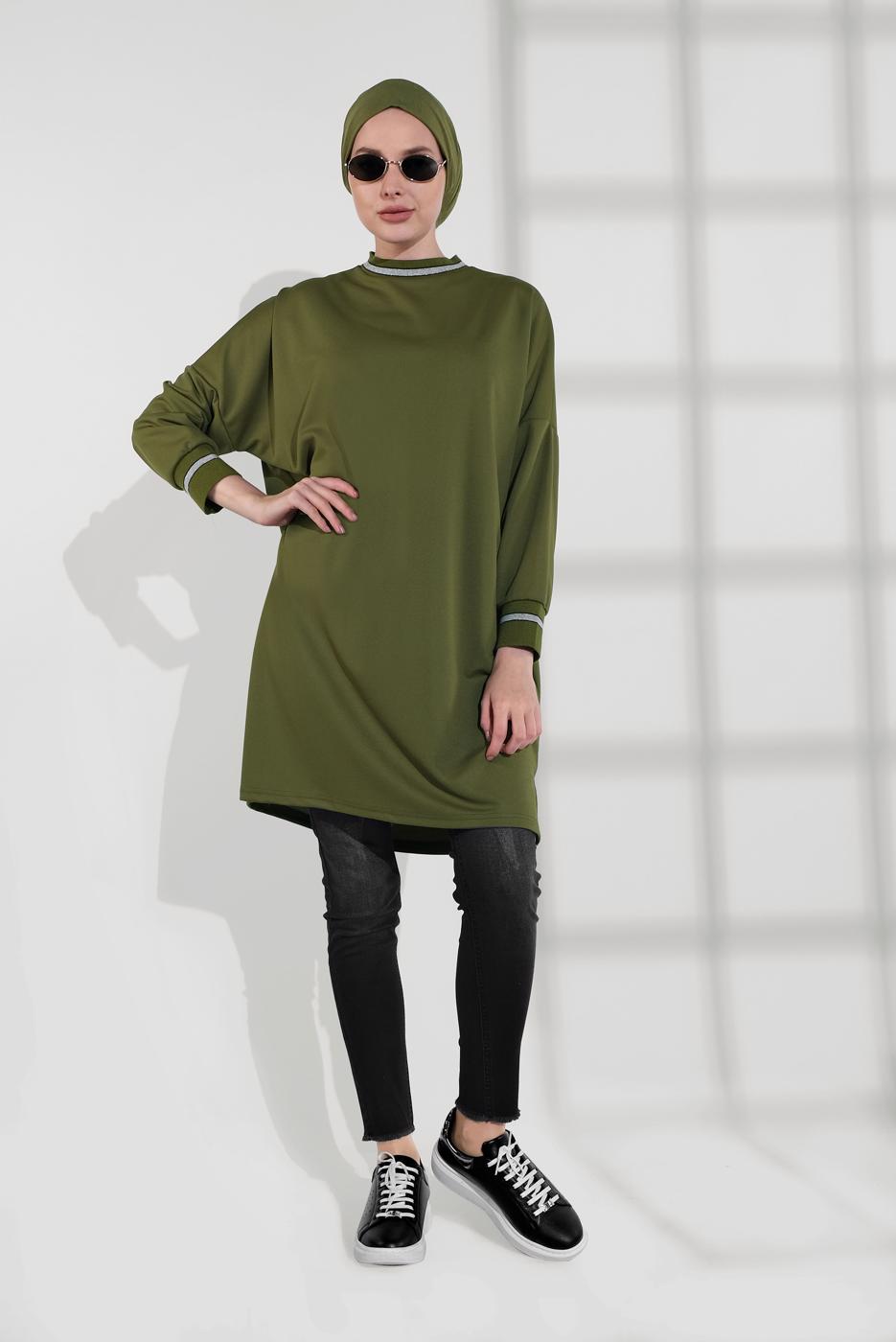 Hijab clothing KHAKI SPARKLY CREW-NECK TUNIC 0712