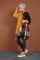 Tesettür giyim TURUNCU BELİ BÜZGÜLÜ TUNİK 937