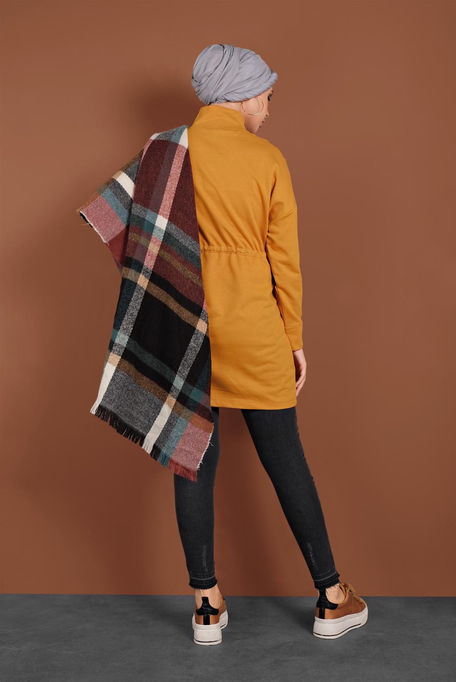 Tesettür giyim TURUNCU BELİ BÜZGÜLÜ TUNİK 937