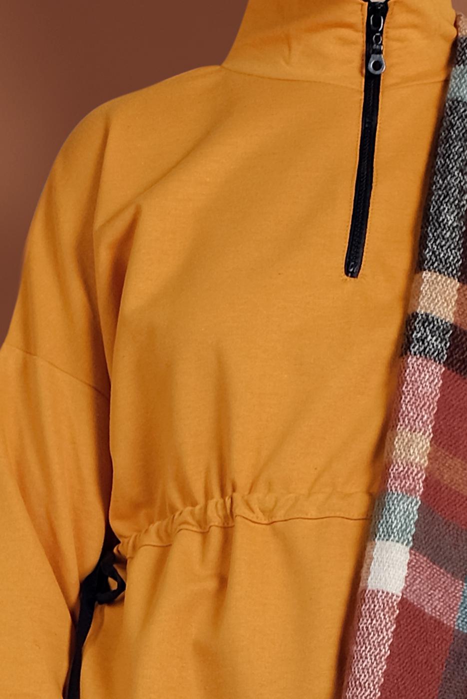 Tesettür giyim TURUNCU BELİ BÜZGÜLÜ TUNİK 937