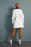 Tesettür giyim EKRU BELİ BÜZGÜLÜ TUNİK 937
