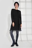 Tesettür giyim SİYAH İNCİLİ ETEK UCU FİLE DETAYLI TRİKO TUNİK 1455