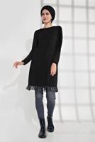 Tesettür giyim SİYAH İNCİLİ ETEK UCU FİLE DETAYLI TRİKO TUNİK 1455