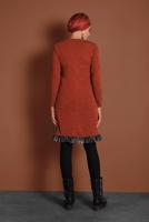 Tesettür giyim KAHVE  İNCİLİ ETEK UCU FİLE DETAYLI TRİKO TUNİK 1455