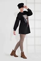 Tesettür giyim SİYAH ÜÇ BOYUTLU FİYONK DETAYLI PENYE TUNİK 1655 