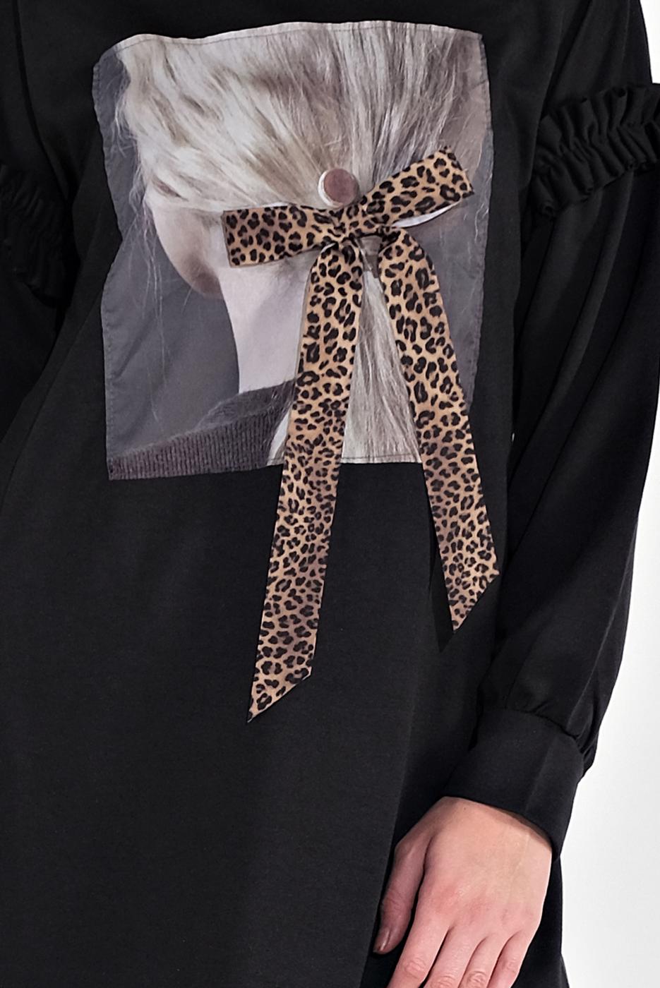 Tesettür giyim SİYAH ÜÇ BOYUTLU FİYONK DETAYLI PENYE TUNİK 1655 