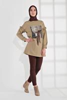 Tesettür giyim BEJ ÜÇ BOYUTLU FİYONK DETAYLI PENYE TUNİK 1655 