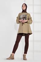Tesettür giyim BEJ ÜÇ BOYUTLU FİYONK DETAYLI PENYE TUNİK 1655 