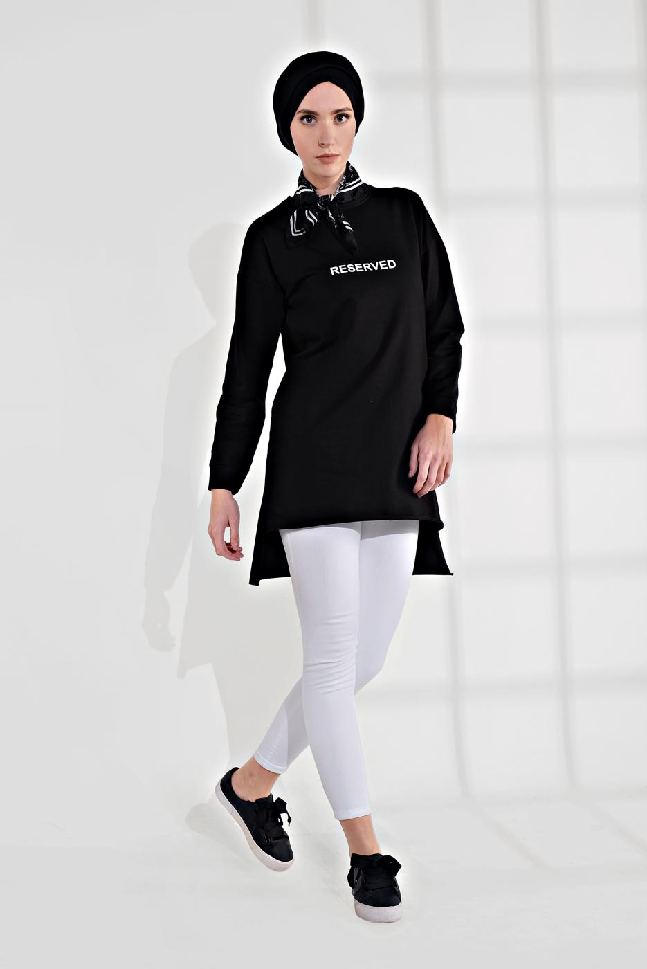 Hijab clothing BLACK COTTON PRINTED TUNIC 2300 