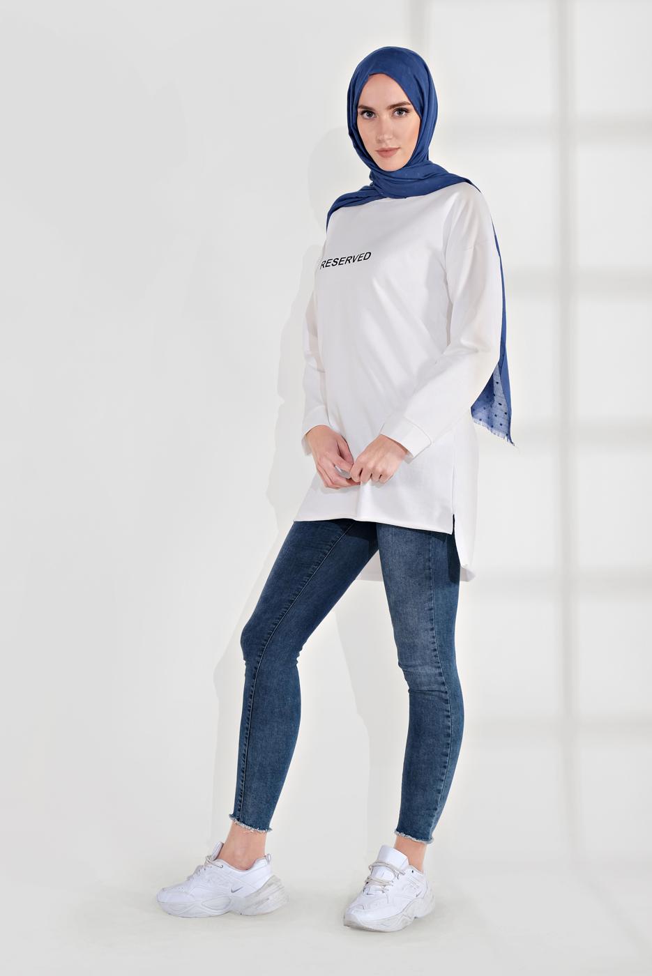 Vêtements hijab CRÈME TUNIQUE EN COTON À IMPRIMÉE 2300 