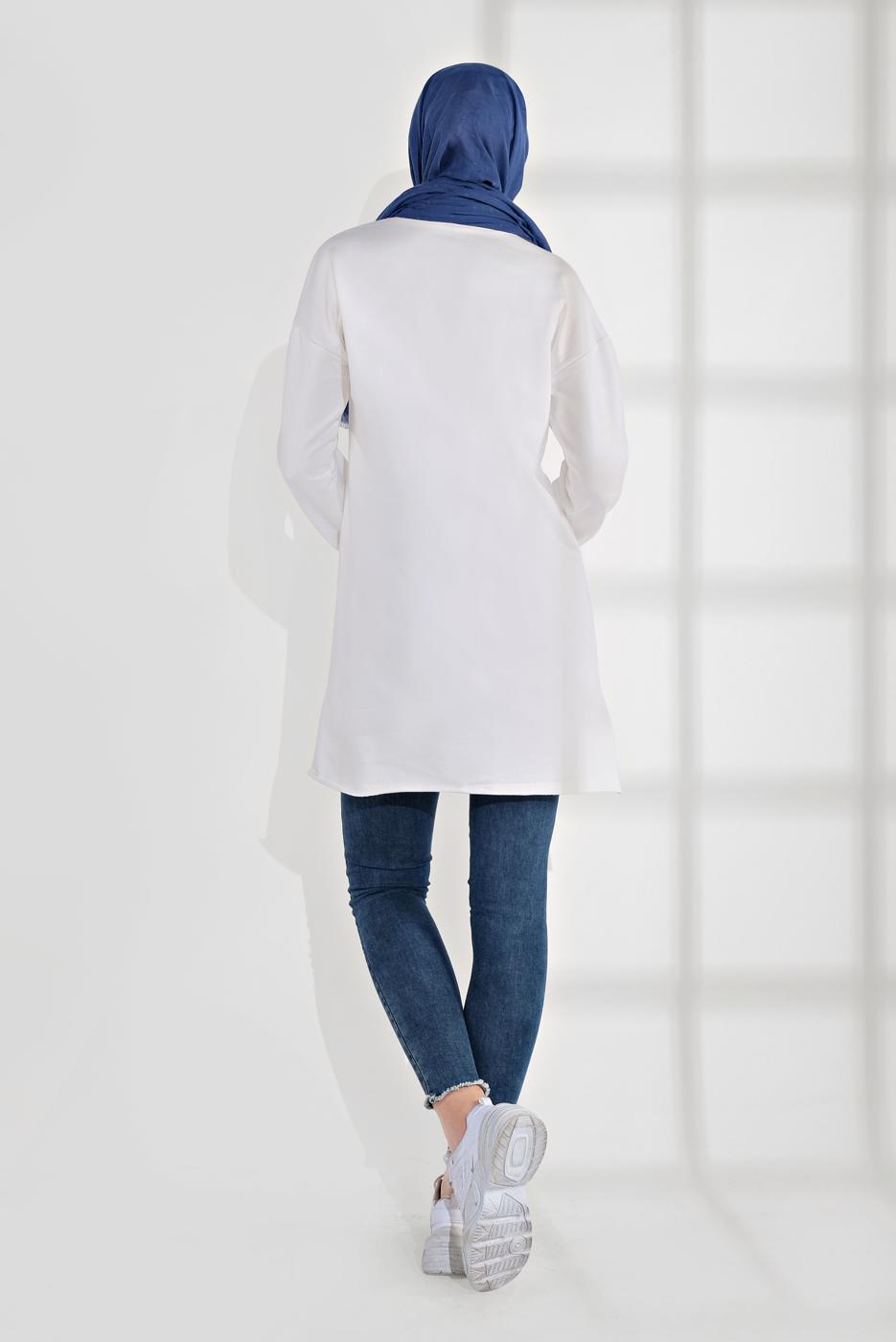 Vêtements hijab CRÈME TUNIQUE EN COTON À IMPRIMÉE 2300 