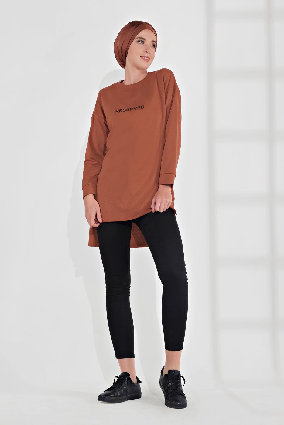 Hijab clothing BROWN COTTON PRINTED TUNIC 2300 