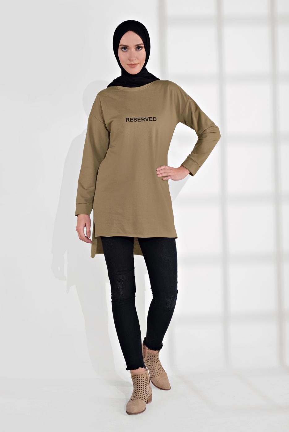 Hijab clothing BROWN COTTON PRINTED TUNIC 2300 