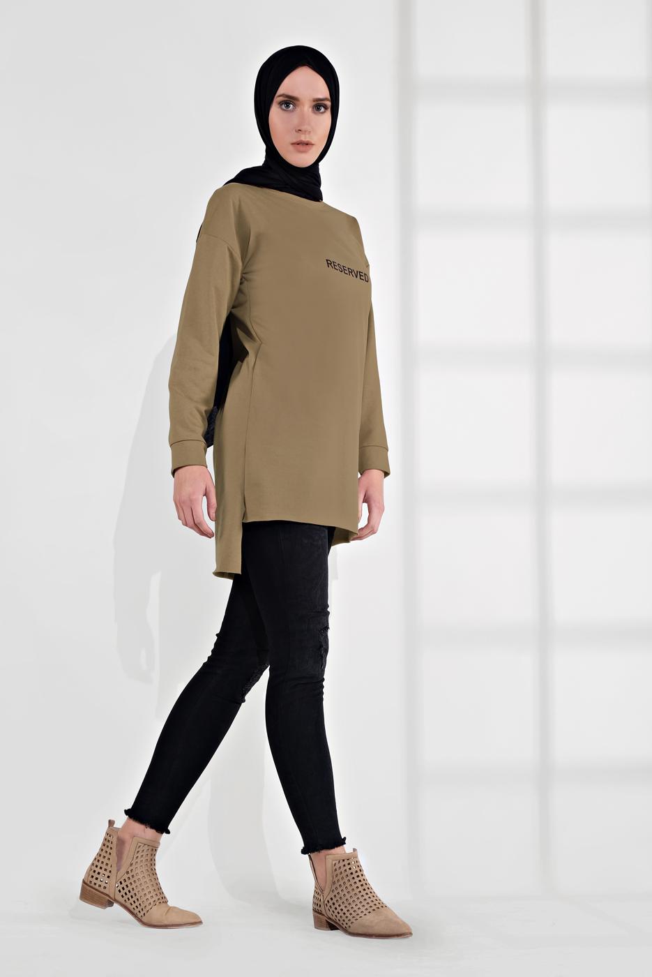 Vêtements hijab BRUN TUNIQUE EN COTON À IMPRIMÉE 2300 