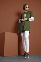 Tesettür giyim HAKİ KAPÜŞONLU NAKIŞ DETAYLI EŞOFMAN TUNİK 2655