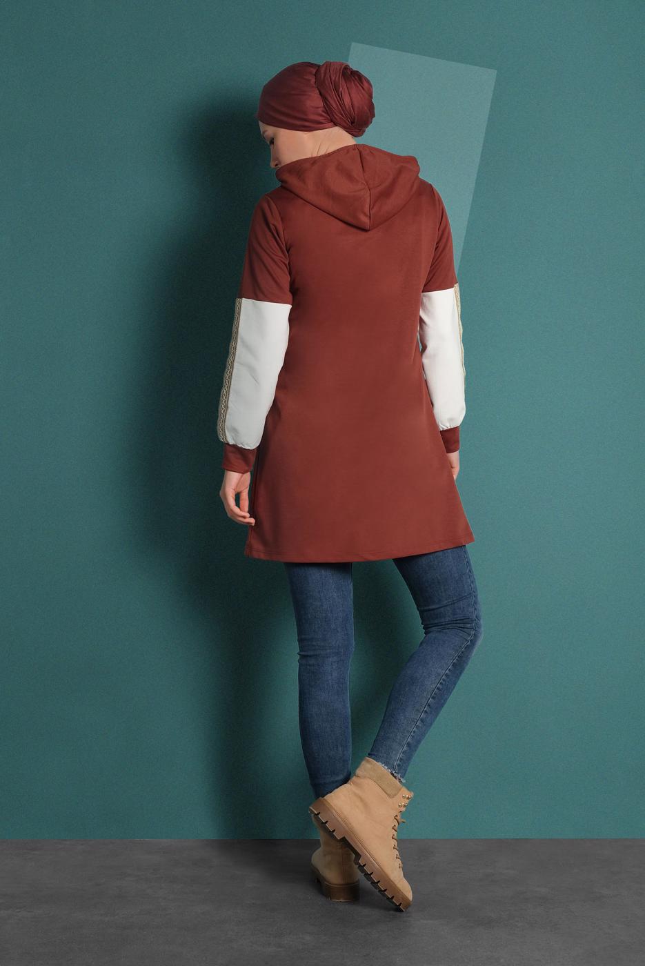 Vêtements hijab BRUN SURVÊTEMENT À BRODÉ AVEC CAPUCHE 2655 